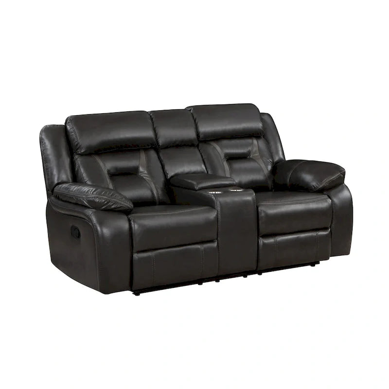 Causeuse inclinable manuelle double Millie de 76 pouces, porte-gobelets, similicuir gris