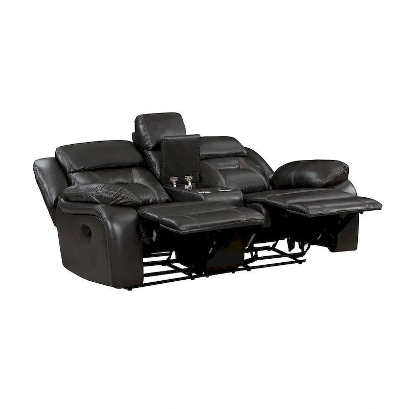 Causeuse inclinable manuelle double Millie de 76 pouces, porte-gobelets, similicuir gris
