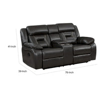 Causeuse inclinable manuelle double Millie de 76 pouces, porte-gobelets, similicuir gris