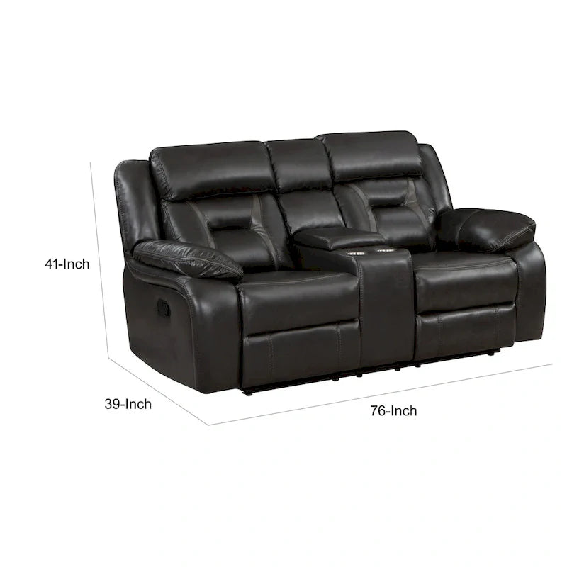 Causeuse inclinable manuelle double Millie de 76 pouces, porte-gobelets, similicuir gris