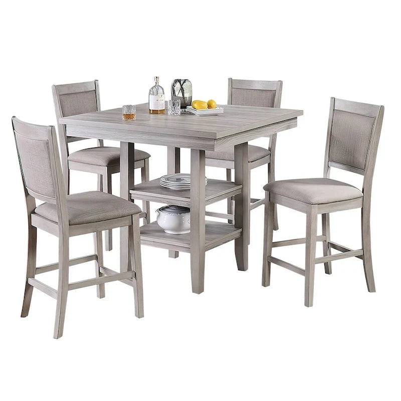 Ensemble de salle à manger 5 pièces hauteur comptoir, table et 4 chaises, sièges rembourrés, gris