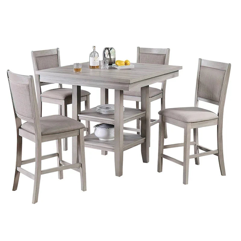 Ensemble de salle à manger 5 pièces hauteur comptoir, table et 4 chaises, sièges rembourrés, gris