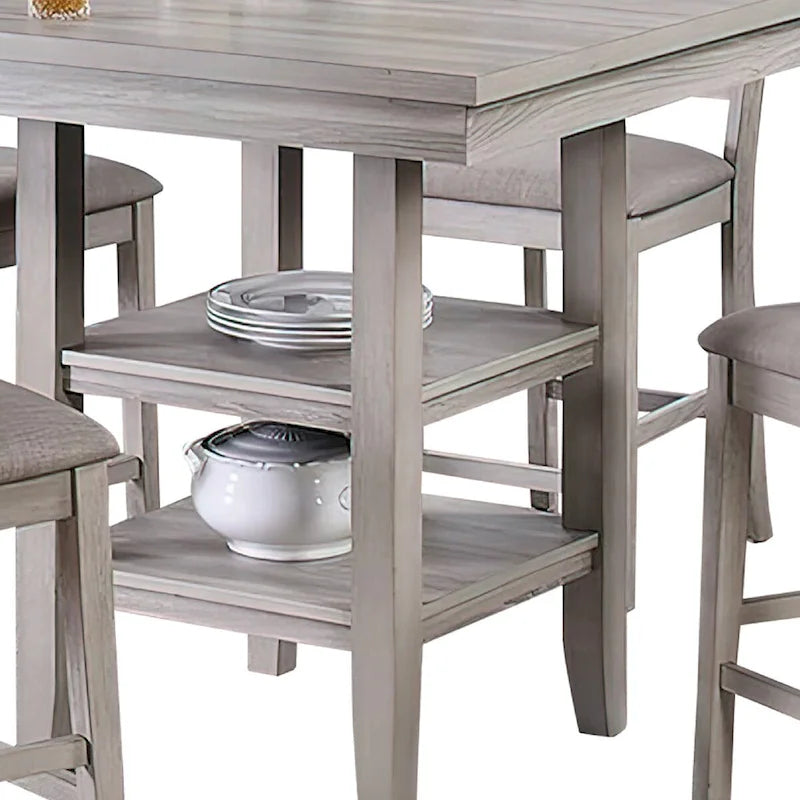 Ensemble de salle à manger 5 pièces hauteur comptoir, table et 4 chaises, sièges rembourrés, gris