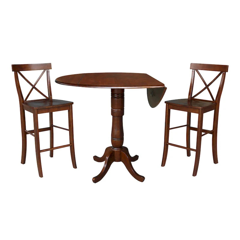 Table hauteur bar à plateau rond de 42 po et deux tabourets - Espresso