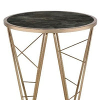 Table d'appoint ronde HomeRoots 24 en verre et métal imitation marbre champagne et noir - 22' X '24' X '22