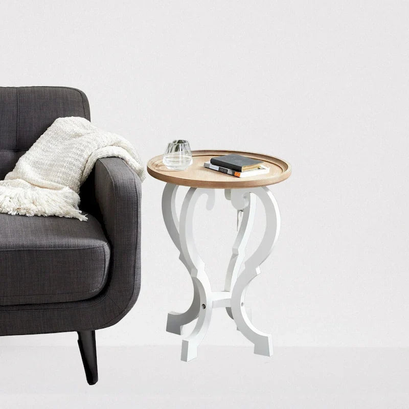 Table d'appoint ronde en bois à motif enroulé - 25x19x19