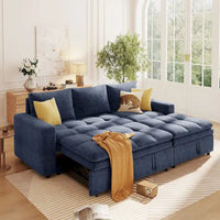 Canapé-lit sectionnel bleu en forme de L avec rangement, tissu chenille doux