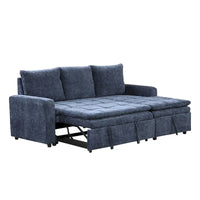 Canapé-lit sectionnel bleu en forme de L avec rangement, tissu chenille doux
