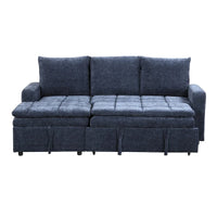 Canapé-lit sectionnel bleu en forme de L avec rangement, tissu chenille doux