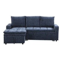 Canapé-lit sectionnel bleu en forme de L avec rangement, tissu chenille doux