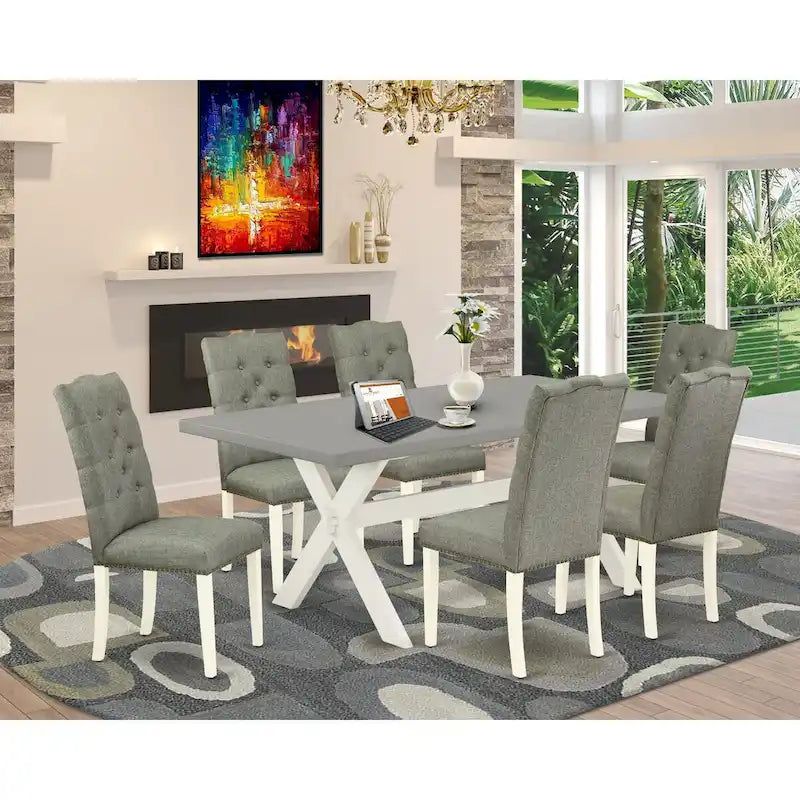 Ensemble de salle à manger East West Furniture - une table de salle à manger et des chaises Parsons en tissu de lin gris, blanc cassé (options de pièces)