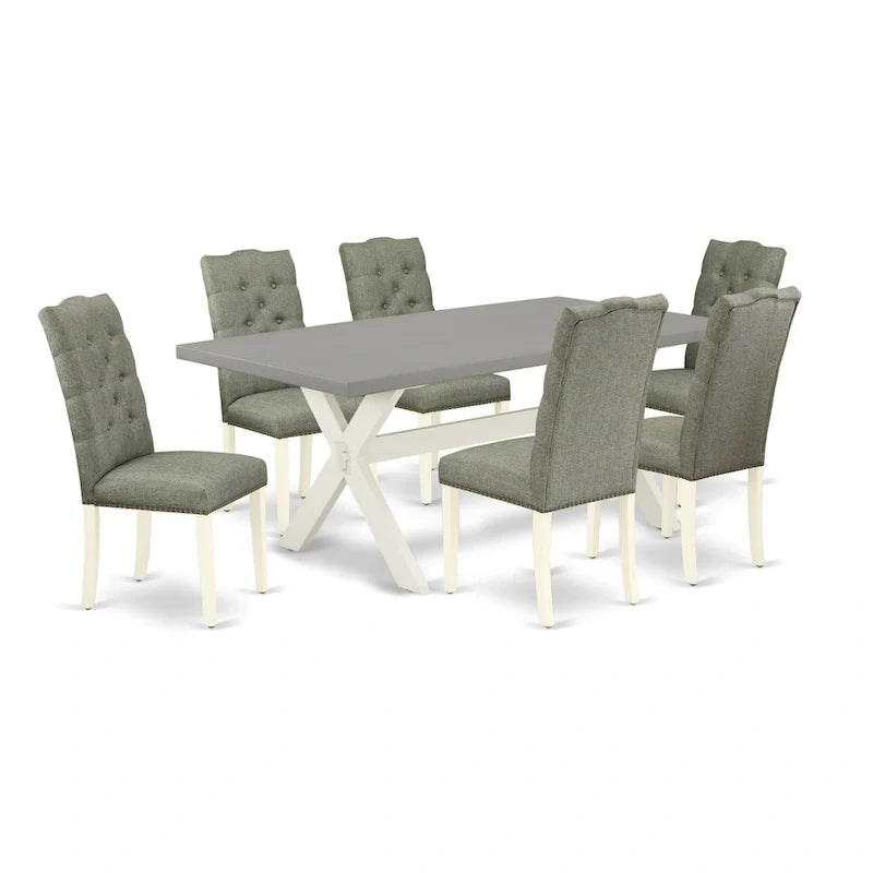 Ensemble de salle à manger East West Furniture - une table de salle à manger et des chaises Parsons en tissu de lin gris, blanc cassé (options de pièces)