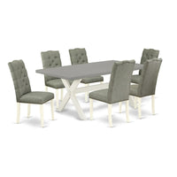 Ensemble de salle à manger East West Furniture - une table de salle à manger et des chaises Parsons en tissu de lin gris, blanc cassé (options de pièces)