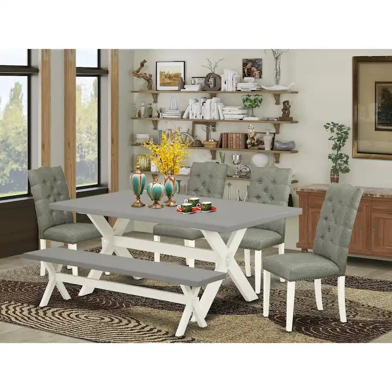 Ensemble de salle à manger East West Furniture - une table de salle à manger et des chaises Parsons en tissu de lin gris, blanc cassé (options de pièces)