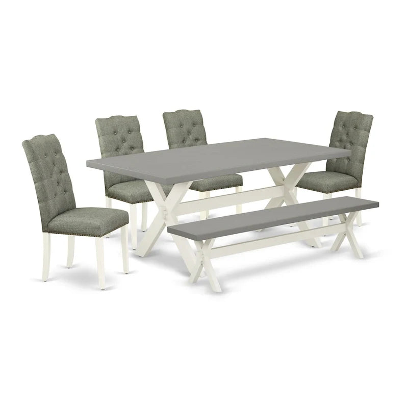 Ensemble de salle à manger East West Furniture - une table de salle à manger et des chaises Parsons en tissu de lin gris, blanc cassé (options de pièces)