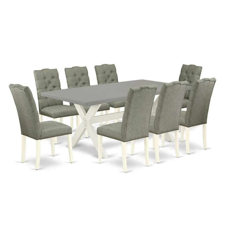 Ensemble de salle à manger East West Furniture - une table de salle à manger et des chaises Parsons en tissu de lin gris, blanc cassé (options de pièces)