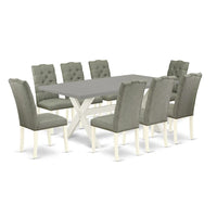 Ensemble de salle à manger East West Furniture - une table de salle à manger et des chaises Parsons en tissu de lin gris, blanc cassé (options de pièces)