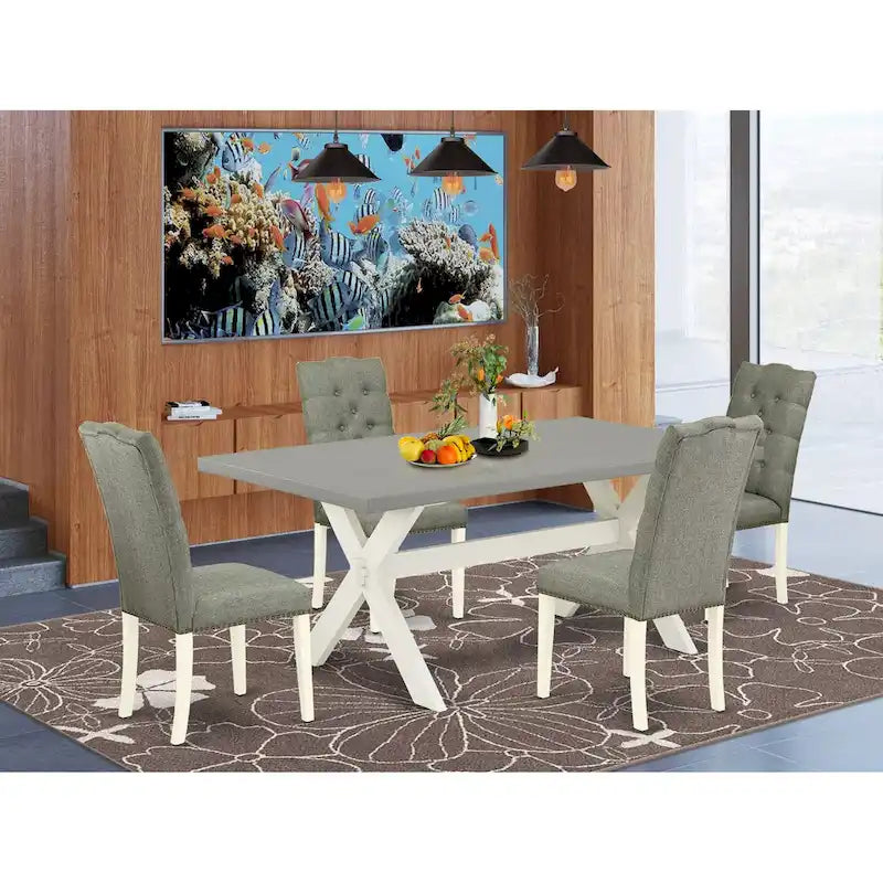 Ensemble de salle à manger East West Furniture - une table de salle à manger et des chaises Parsons en tissu de lin gris, blanc cassé (options de pièces)