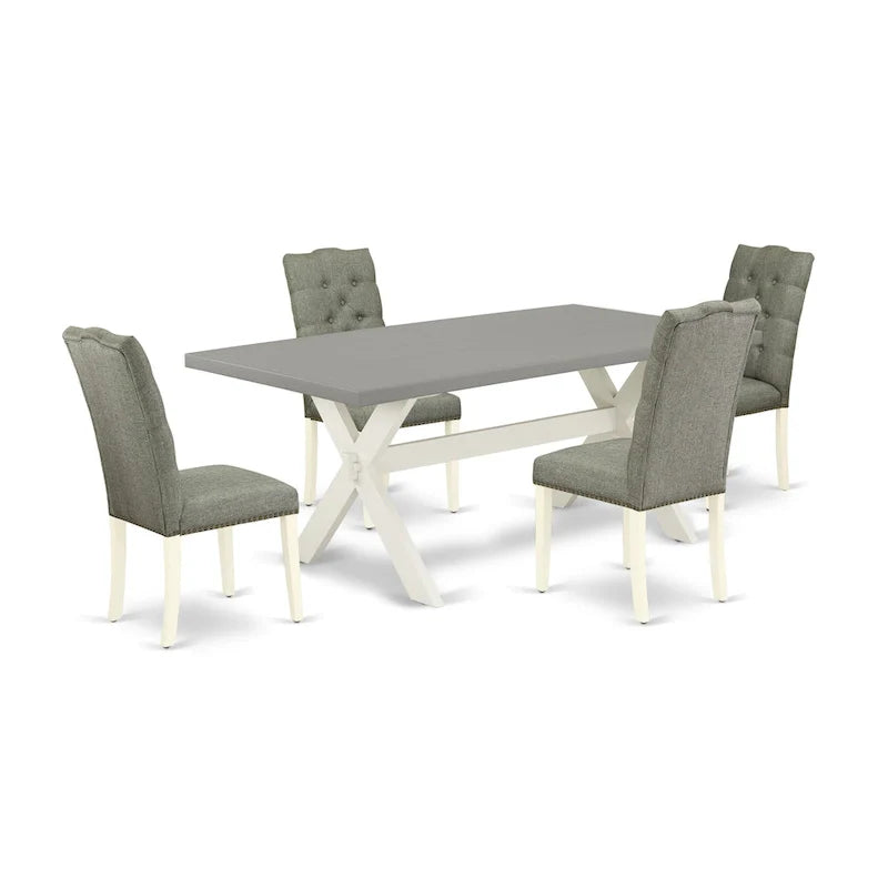Ensemble de salle à manger East West Furniture - une table de salle à manger et des chaises Parsons en tissu de lin gris, blanc cassé (options de pièces)