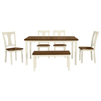 Ensemble de salle à manger classique 6 pièces, table en bois et 4 chaises avec banc