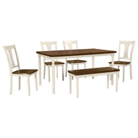 Ensemble de salle à manger classique 6 pièces, table en bois et 4 chaises avec banc