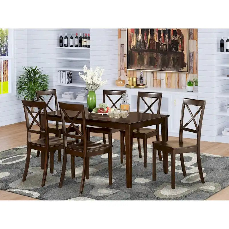 East West Furniture – Ensemble de salle à manger 7 pièces – une table de salle à manger rectangulaire et 6 chaises de salle à manger, 36 x 60 pouces, couleur cappuccino