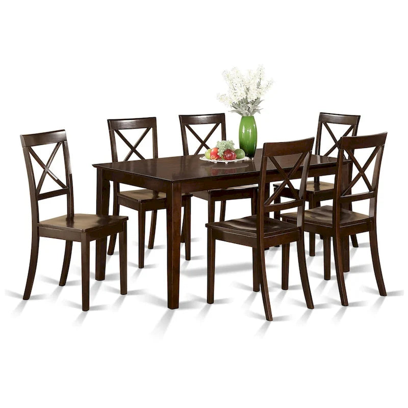 East West Furniture – Ensemble de salle à manger 7 pièces – une table de salle à manger rectangulaire et 6 chaises de salle à manger, 36 x 60 pouces, couleur cappuccino