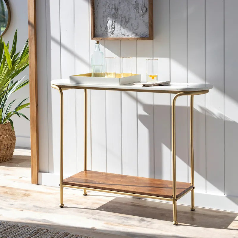 Table console moderne en techniques mixtes Micheale Marble - 76H x 109L x 28P cm