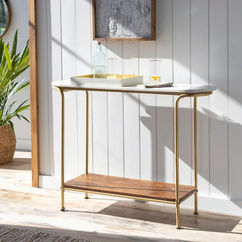 Table console moderne en techniques mixtes Micheale Marble - 76H x 109L x 28P cm