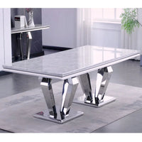 Table à manger rectangulaire de luxe de 78 pouces avec double piédestal géométrique