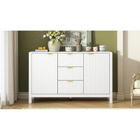 Meuble d'entrée moderne à design ondulé avec 3 étagères réglables, Console de rangement à 2 portes avec 3 tiroirs