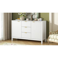 Meuble d'entrée moderne à design ondulé avec 3 étagères réglables, Console de rangement à 2 portes avec 3 tiroirs