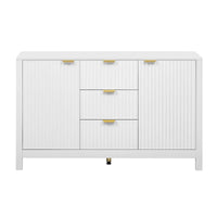 Meuble d'entrée moderne à design ondulé avec 3 étagères réglables, Console de rangement à 2 portes avec 3 tiroirs