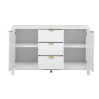 Meuble d'entrée moderne à design ondulé avec 3 étagères réglables, Console de rangement à 2 portes avec 3 tiroirs