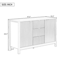 Meuble d'entrée moderne à design ondulé avec 3 étagères réglables, Console de rangement à 2 portes avec 3 tiroirs