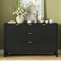 Meuble d'entrée moderne à design ondulé avec 3 étagères réglables, Console de rangement à 2 portes avec 3 tiroirs