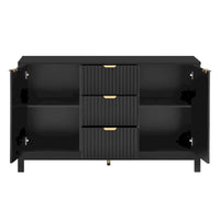 Meuble d'entrée moderne à design ondulé avec 3 étagères réglables, Console de rangement à 2 portes avec 3 tiroirs