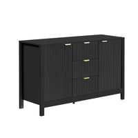 Meuble d'entrée moderne à design ondulé avec 3 étagères réglables, Console de rangement à 2 portes avec 3 tiroirs