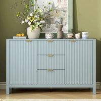 Meuble d'entrée moderne à design ondulé avec 3 étagères réglables, Console de rangement à 2 portes avec 3 tiroirs