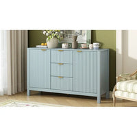 Meuble d'entrée moderne à design ondulé avec 3 étagères réglables, Console de rangement à 2 portes avec 3 tiroirs