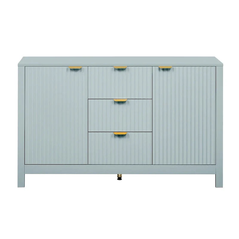 Meuble d'entrée moderne à design ondulé avec 3 étagères réglables, Console de rangement à 2 portes avec 3 tiroirs