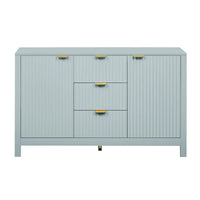 Meuble d'entrée moderne à design ondulé avec 3 étagères réglables, Console de rangement à 2 portes avec 3 tiroirs
