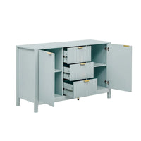 Meuble d'entrée moderne à design ondulé avec 3 étagères réglables, Console de rangement à 2 portes avec 3 tiroirs