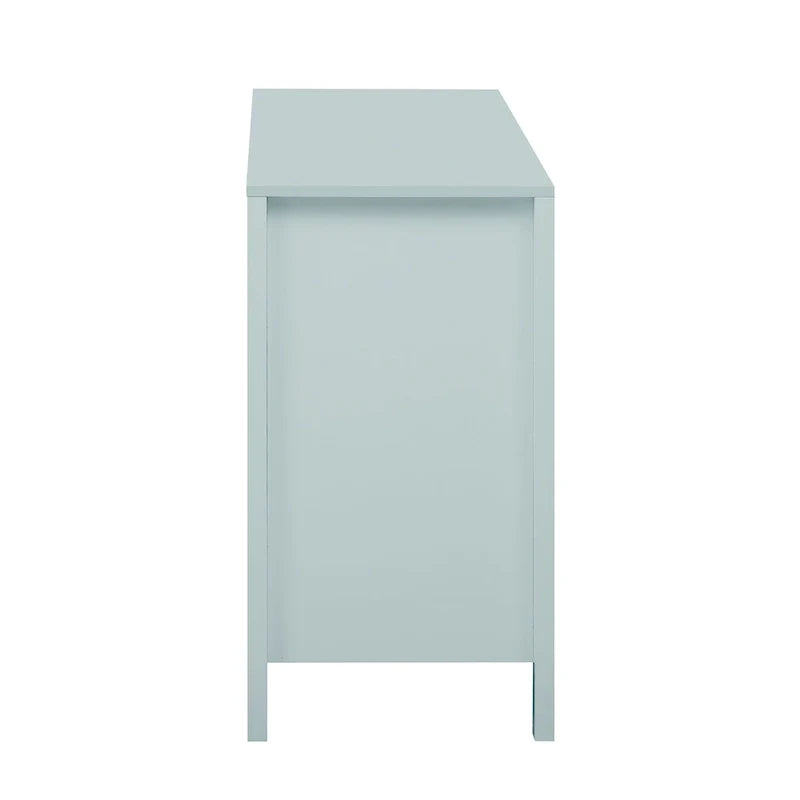 Meuble d'entrée moderne à design ondulé avec 3 étagères réglables, Console de rangement à 2 portes avec 3 tiroirs