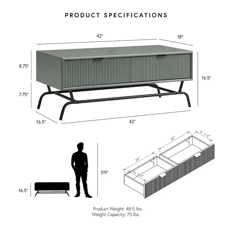 DH BASIC Ensemble de 2 tables basses et tables d'appoint modernes avec tiroirs à vagues 3D de Denhour