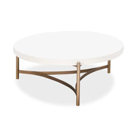 Table basse ronde Leyu de 46 pouces, plateau en béton blanc, base trépied bronze