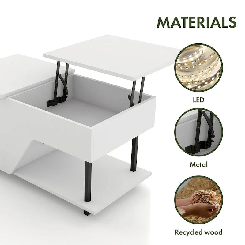 Table basse à plateau relevable moderne DH BASIC de 37 pouces avec éclairage LED 16 couleurs et étagère réglable