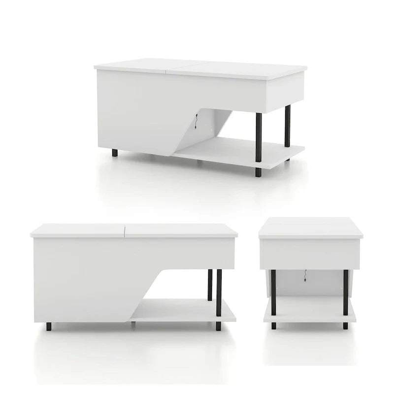 Table basse à plateau relevable moderne DH BASIC de 37 pouces avec éclairage LED 16 couleurs et étagère réglable