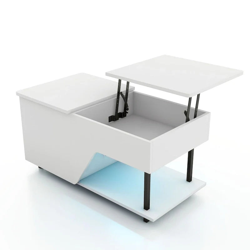Table basse à plateau relevable moderne DH BASIC de 37 pouces avec éclairage LED 16 couleurs et étagère réglable