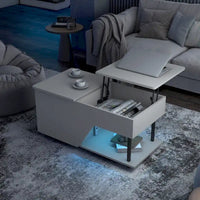 Table basse à plateau relevable moderne DH BASIC de 37 pouces avec éclairage LED 16 couleurs et étagère réglable